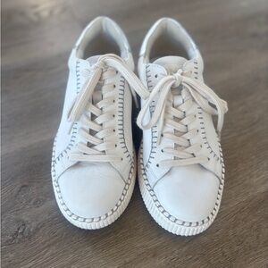 Soft White and Silver Lace-Up Sneakers